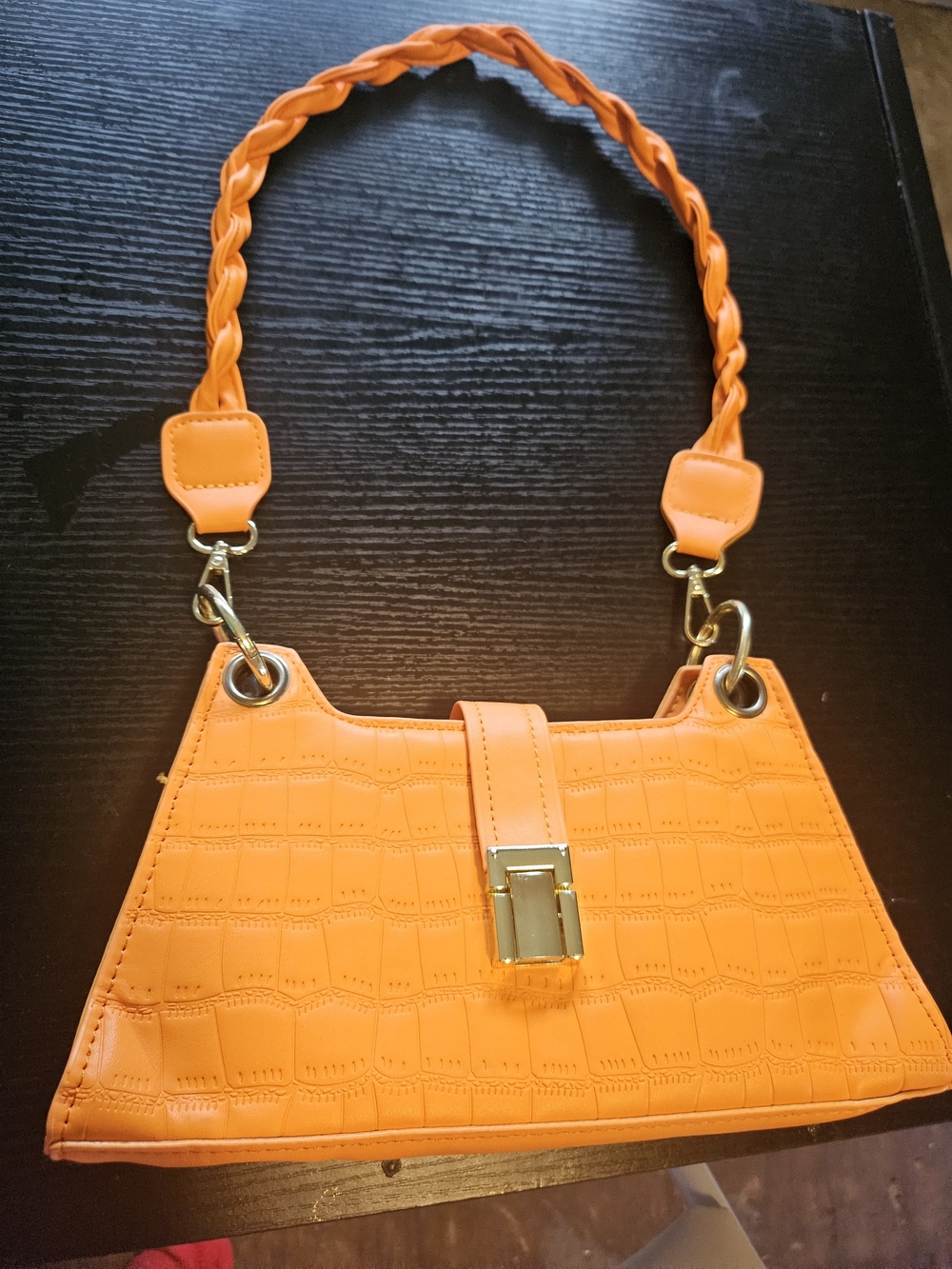 Orange Women's Croc-Textured Shoulder Bag